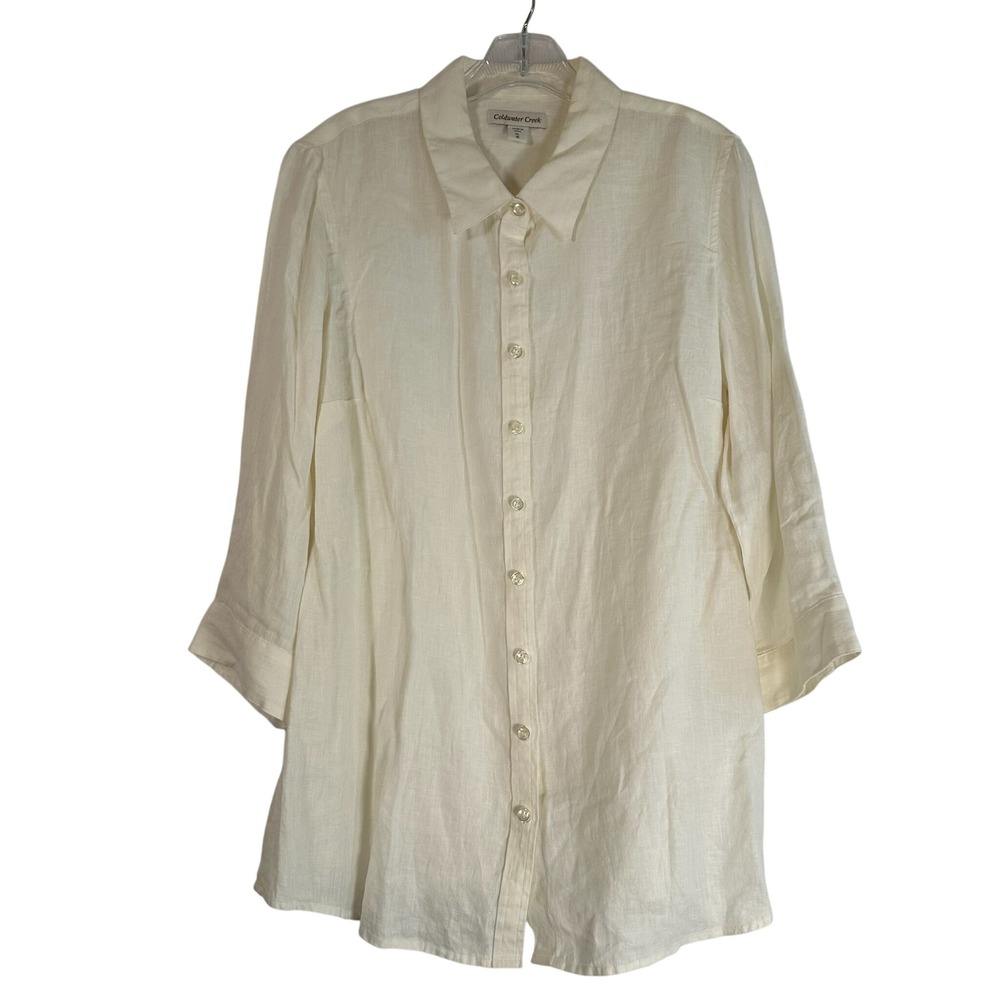 Coldwater Creek White Roll Tab Linen Tunic Shirt XL 16 New